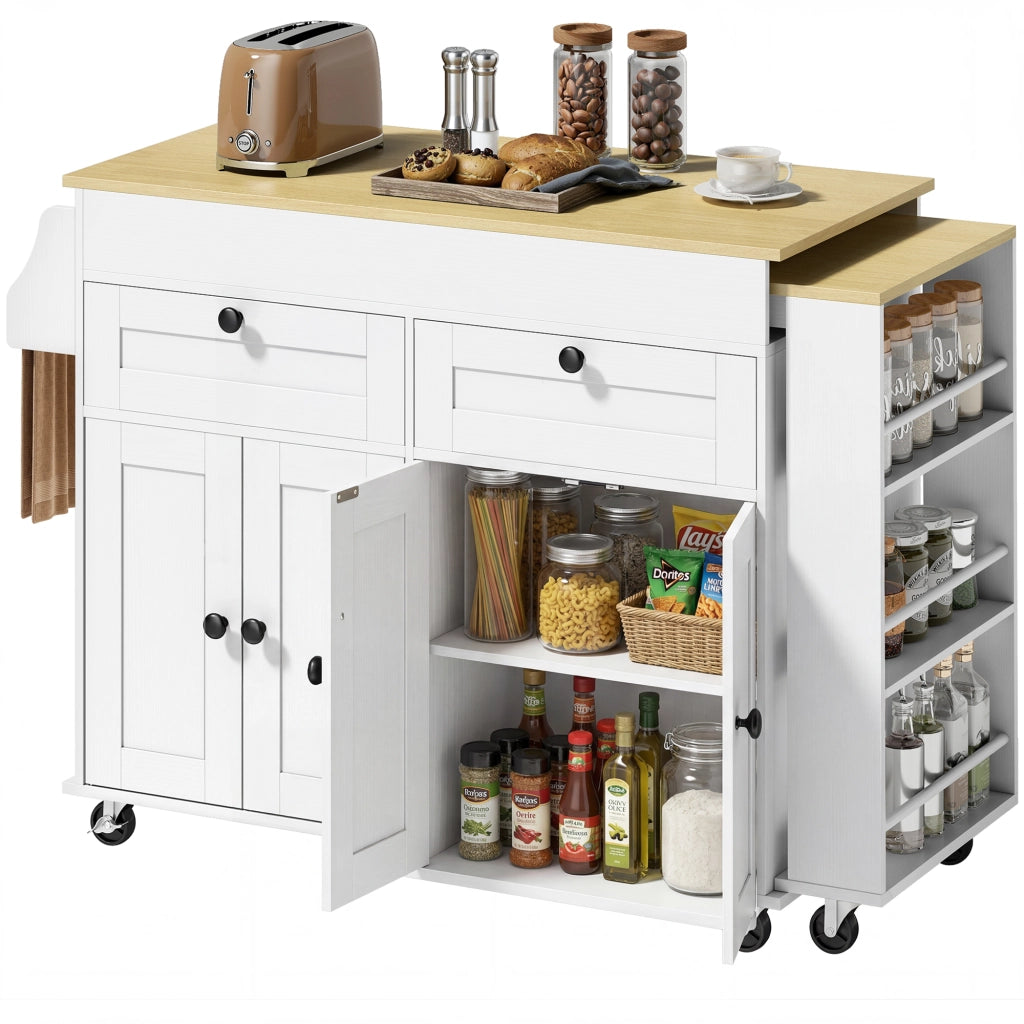 Tavolo da cucina allungabile con cassetti e ruote ¨C Zephmum ¨C Bianco