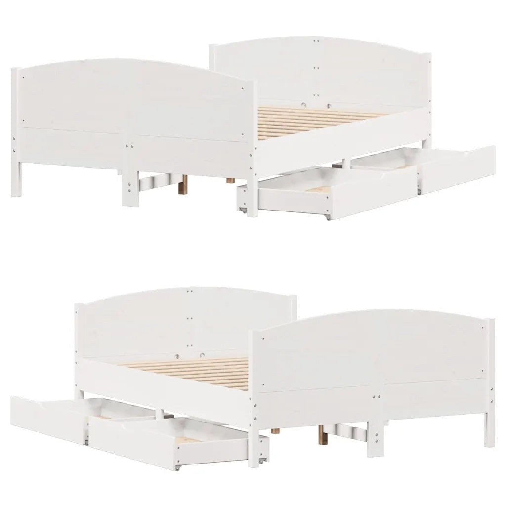 Letto matrimoniale | Letto per adulti | Letto senza Materasso Bianco 150x200 cm Legno Massello di Pino