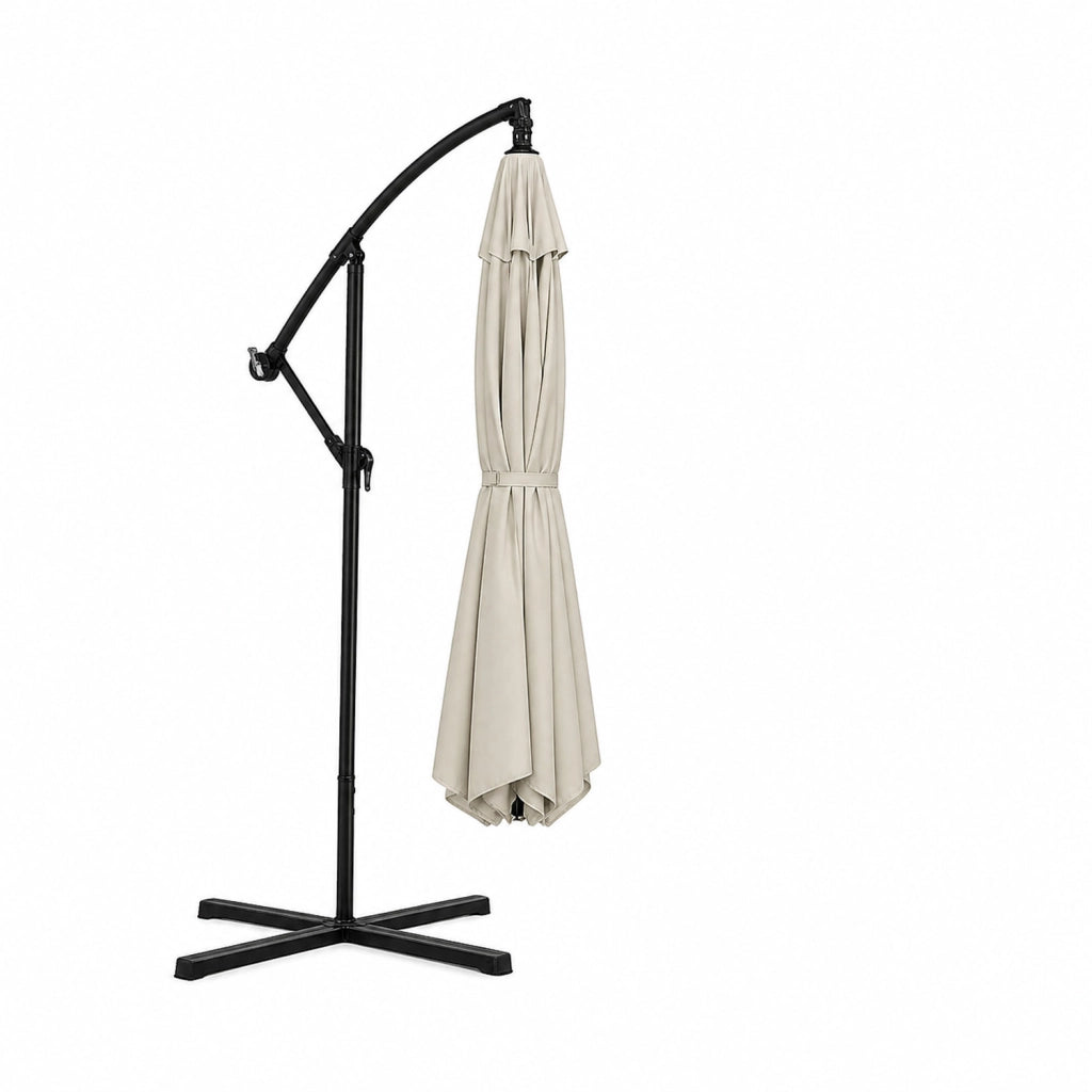 Ombrellone Decentrato Con Braccio Laterale Apertura A Manovella Telo Impermeabile UV30+ Camino Ventilazione Da Esterno 3 x 3 x 2.5 M Beige