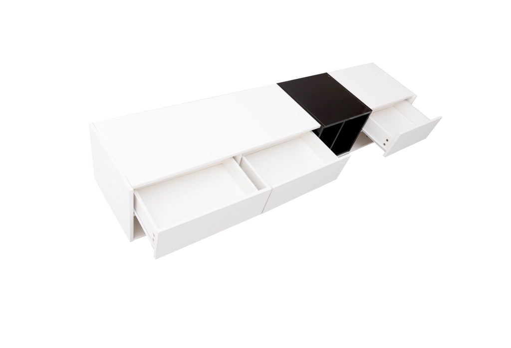 mobile TV 190 cm bianco e nero – 3 cassetti e 2 vani