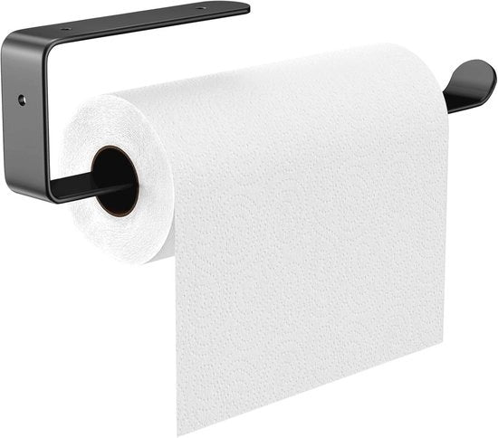 Supporto per rotoli di carta in alluminio - supporto per rotoli di carta per fissaggio alla parete - verticale o orizzontale - supporto per tovaglie in plastica per carta da cucina e carta da olio nera supporto per rotoli di carta appeso