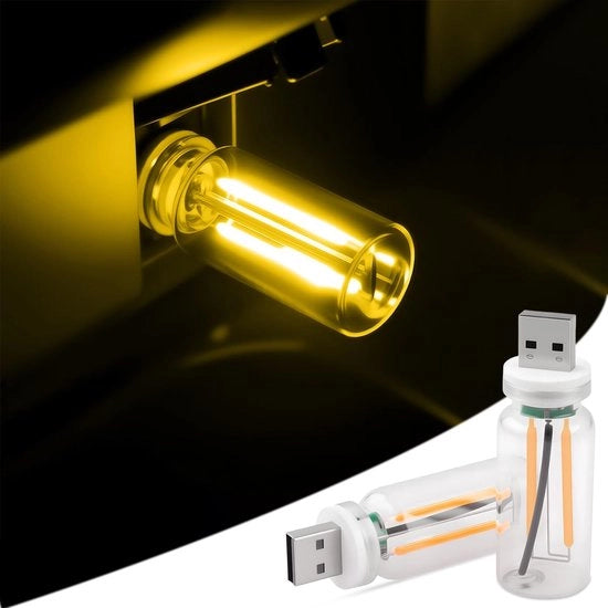 2 pezzi di lampada USB per auto, retro lampada autoluce toccabile a regolazione di luminosità, luce LED ambientale interna, lampada mini portatile in vetro LED, per veicoli, camera da letto, corridoio, decorazione per campeggio (giallo)