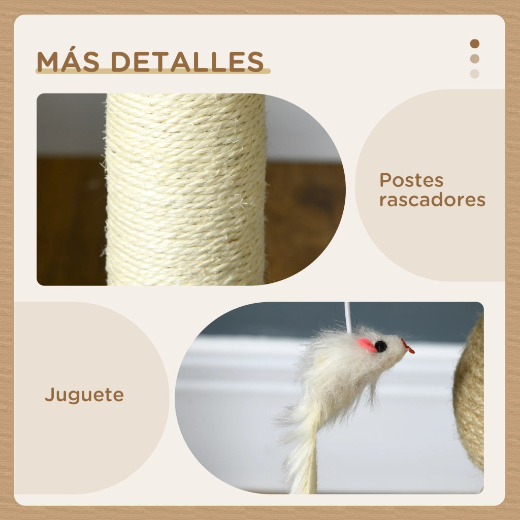 Torre per Gatti con Nido e Poste in Sisal ¨C Zephmum ¨C Grigio e Beige ?40x48 cm