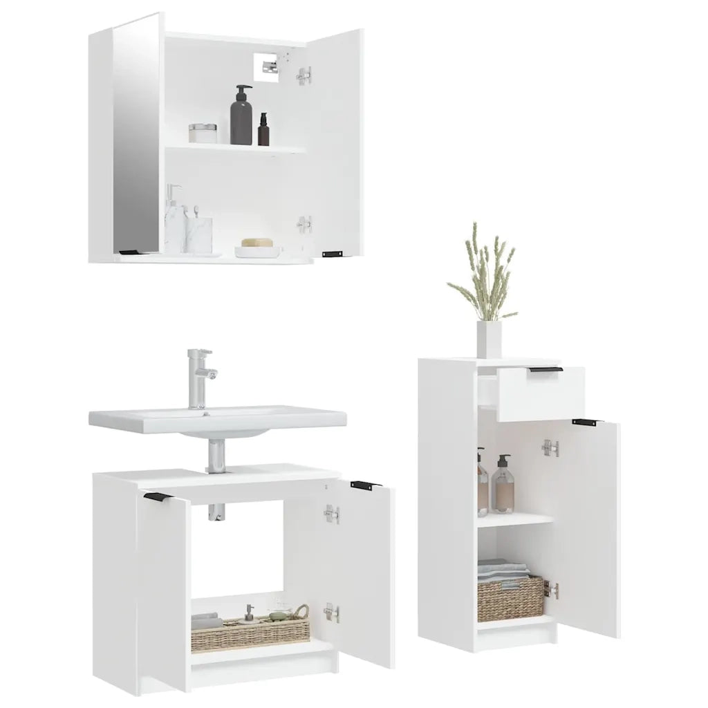 Set di Mobili da Bagno 3 pz Bianco in Legno Multistrato 3115868