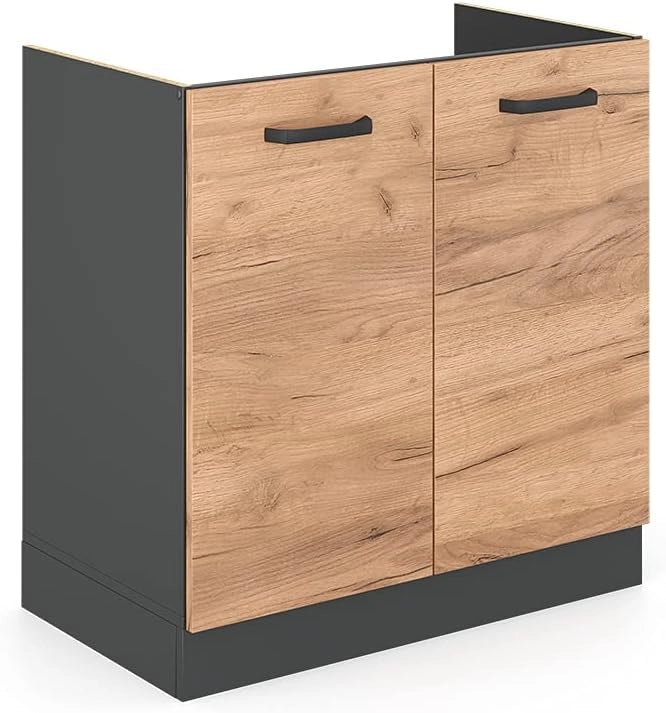 mobile lavello cucina R-line, Quercia dorata/Antracite, 80 cm senza piano di lavoro