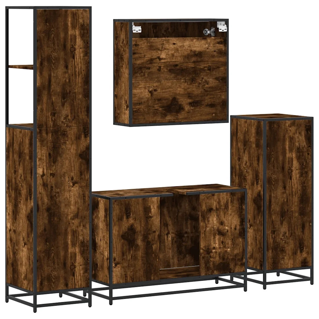 vidaXL Set Mobili da Bagno 4 pz Rovere Fumo in Legno Multistrato