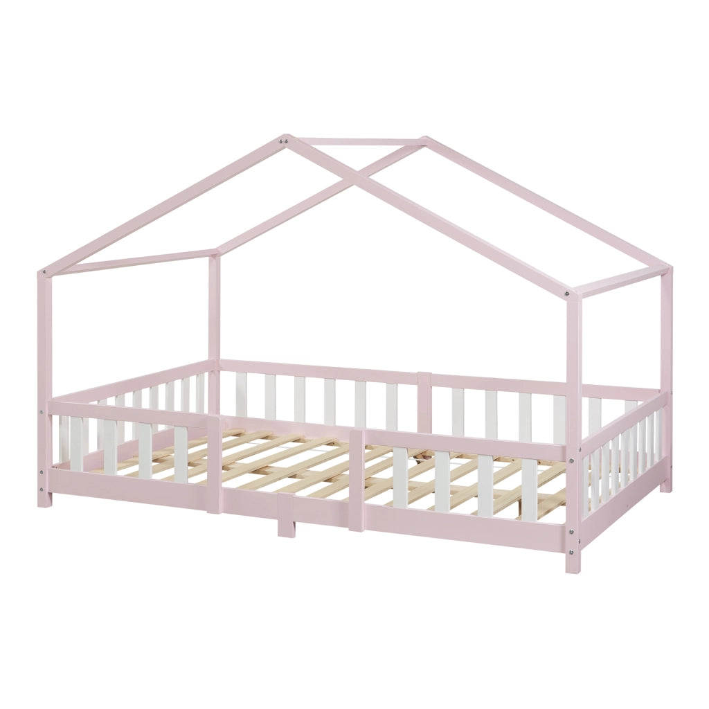 Letto per Cameretta Treviolo a Forma di Casetta 120x200 cm Rosa [en.casa]