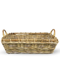 Cesto contenitore in legno di giunco intrecciato con manici cm 48 x 37 x h 15