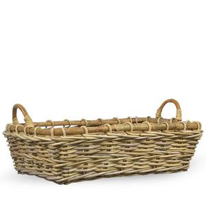 Cesto contenitore in legno di giunco intrecciato con manici cm 48 x 37 x h 15