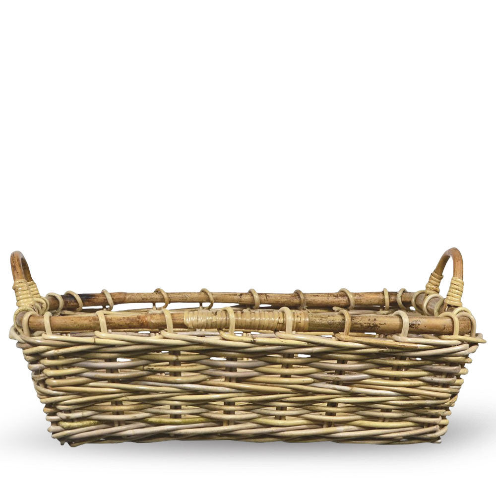 Cesto contenitore in legno di giunco intrecciato con manici cm 48 x 37 x h 15