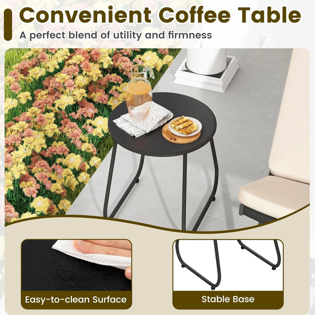 Set di Bistro 3 Pezzi, Sedie a Dondolo da Esterno in Rattan con Tavolino da Caffè, Set di Mobili da Conversazione per Veranda con Cuscini in Cotone per Giardino, Balcone, Bordo Piscina