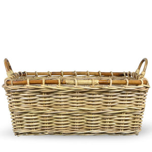 Cesto contenitore rettangolare in legno di giunco intrecciato con manici cm 70 x 59 x h 27