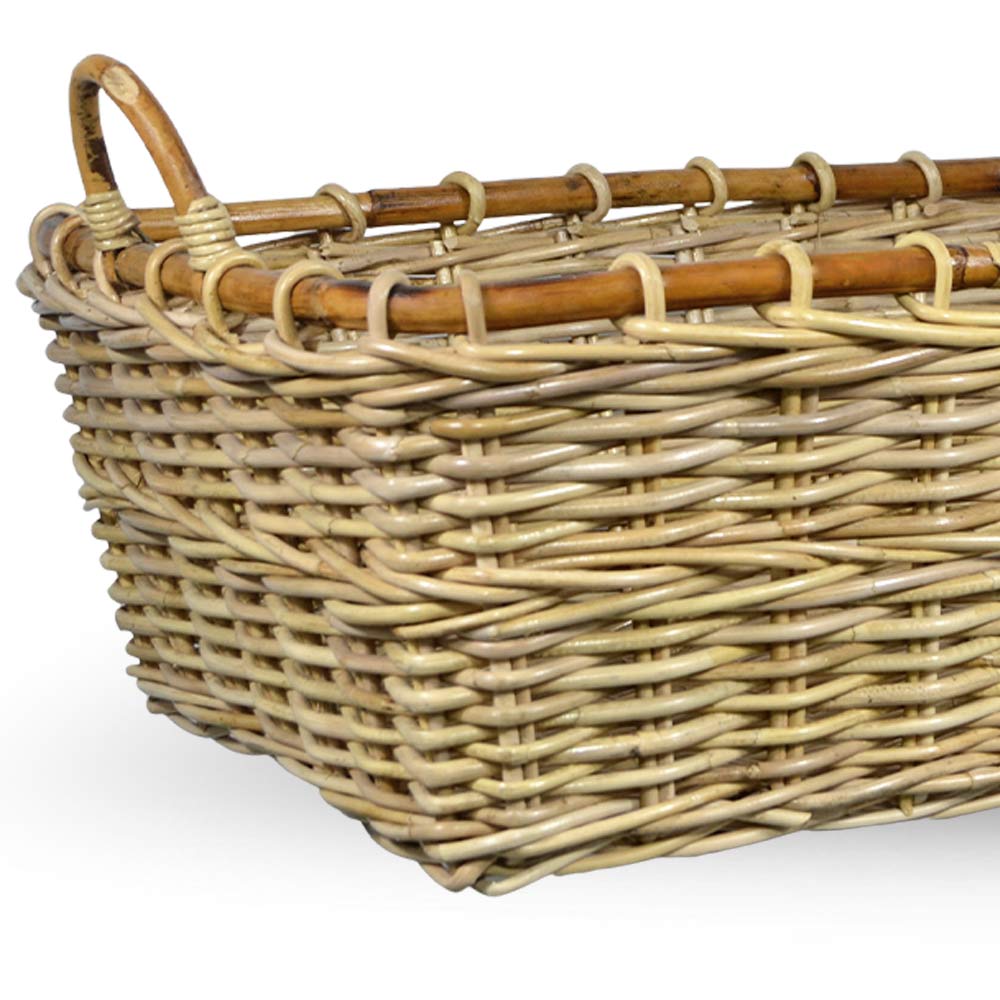 Cesto contenitore rettangolare in legno di giunco intrecciato con manici cm 70 x 59 x h 27