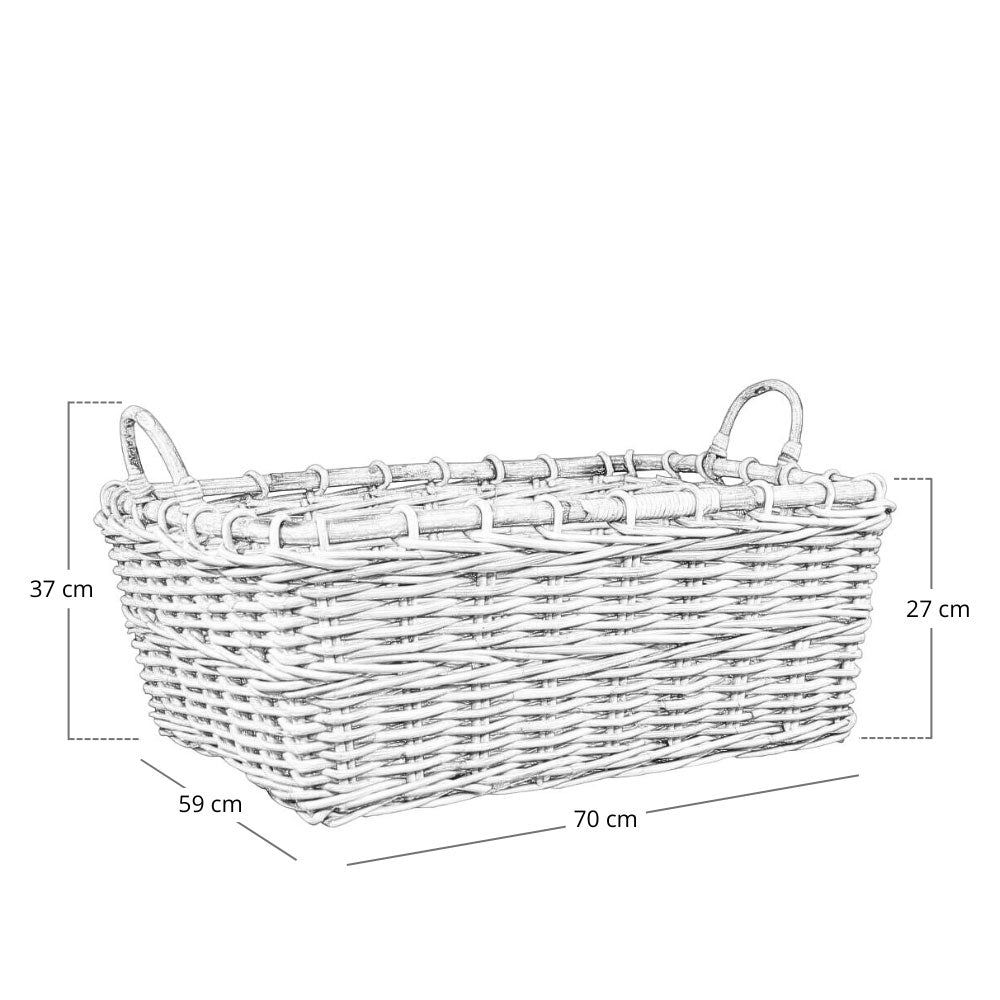 Cesto contenitore rettangolare in legno di giunco intrecciato con manici cm 70 x 59 x h 27