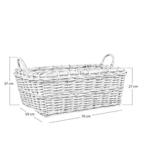 Cesto contenitore rettangolare in legno di giunco intrecciato con manici cm 70 x 59 x h 27