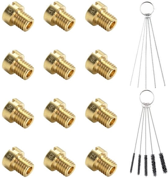 Set di Giunzioni Carburatore 12 pezzi - M5 Giunzioni principali - Ottone - Set di spilli per pulizia - Lunghezza 8 mm - Per scooter/motocicletta - Spremini
