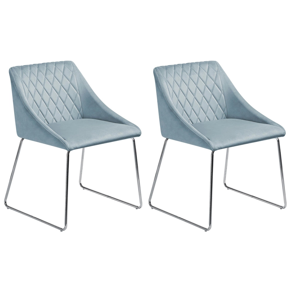 Set di 2 Sedie da Pranzo in Tessuto Velluto Azzurro Gambe in Metallo Cromato Stile Moderno