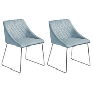 Set di 2 Sedie da Pranzo in Tessuto Velluto Azzurro Gambe in Metallo Cromato Stile Moderno