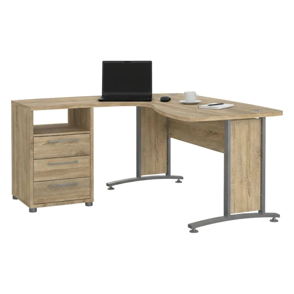 Scrivania Estong, Scrittoio multiuso, Tavolo per ufficio porta PC, Piano di lavoro, 159x150 h75 cm, Grigio e Quercia