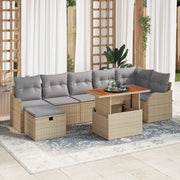Set da Giardino  8 Pezzi con Cuscini Beige Rattan Poliestere
