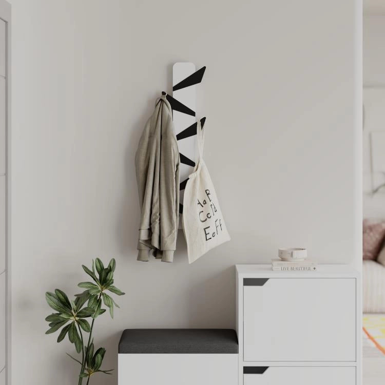 Appendiabiti da Parete con 6 Ganci Salvaspazio Verticale 74 cm Moderno Bianco