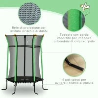 Trampolino Elastico per Bambini 3-10 Anni con Ingresso a Cerniera e Pali Imbottiti, Ø163.5x190 cm, Verde