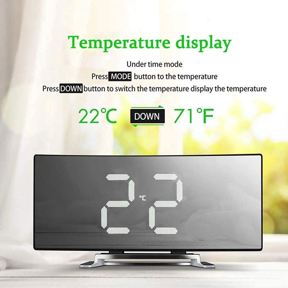 Trade Shop - Orologio Sveglia Digitale Con Datario Termometro Display A Specchio Da Tavolo -