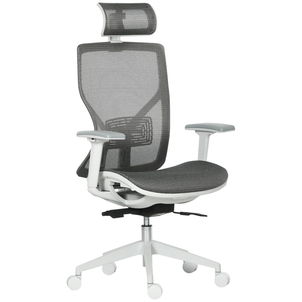 Sedia da ufficio ergonomica con poggiatesta e schienale reclinabile a 3 posizioni in schiuma grigia 67 × 65 × 120-128 cm