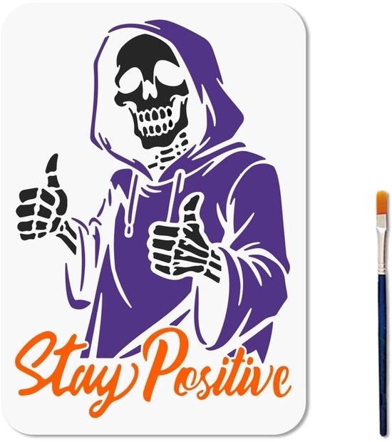 Stampo Reutilizzabile 21 × 29,7 cm - Schede/Hoodie - Frasi Ispiratrici - Plastica - Incluso Pennello - Stampo