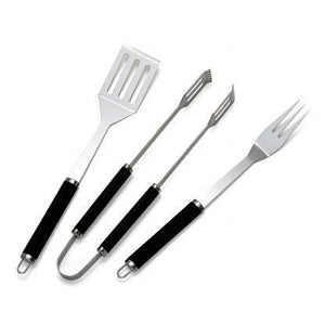 ATTREZZI PER BARBECUE SET 3 POSATE SPATOLA FORCHETTA E PINZA ACCIAIO INOX