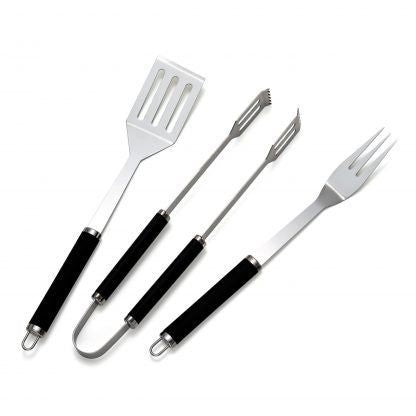 ATTREZZI PER BARBECUE SET 3 POSATE SPATOLA FORCHETTA E PINZA ACCIAIO INOX