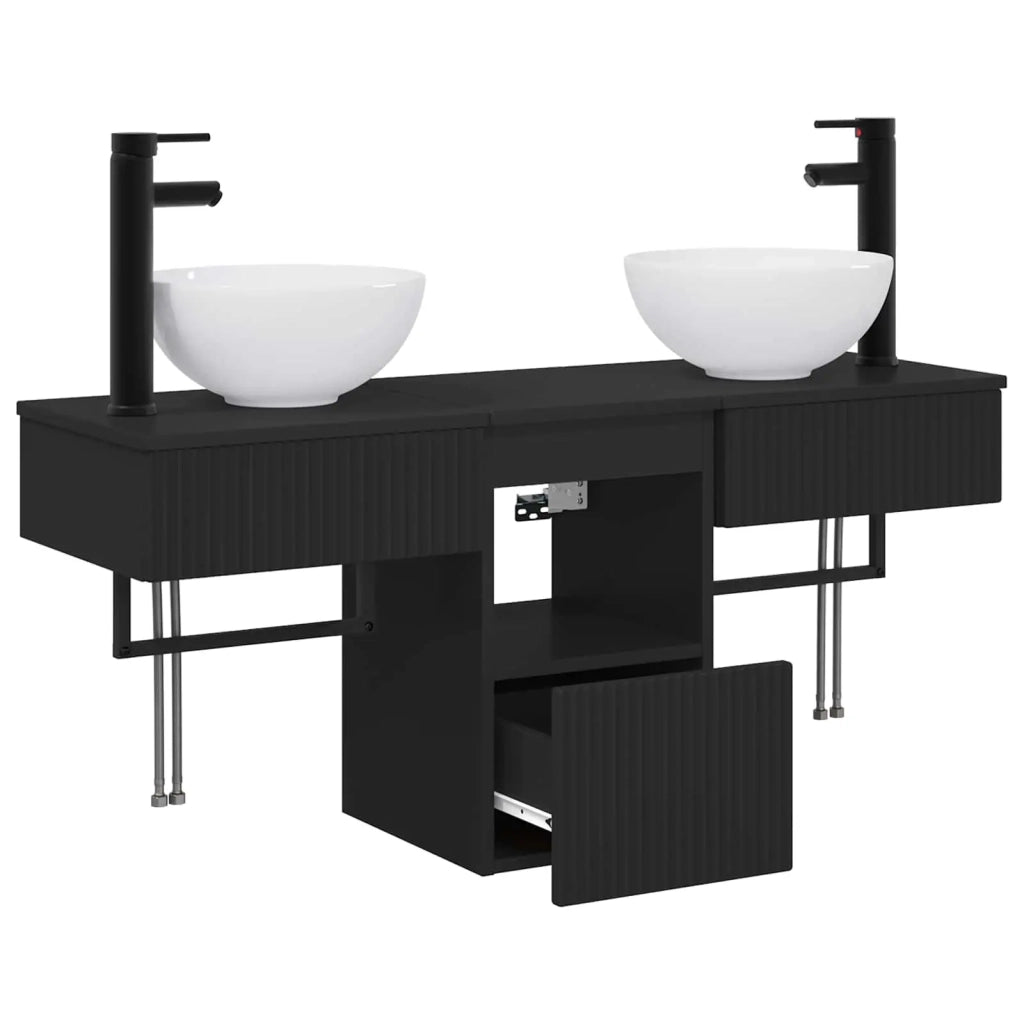 Set di mobili per il bagno 3 pz Nero Legno ingegnerizzato 3405588