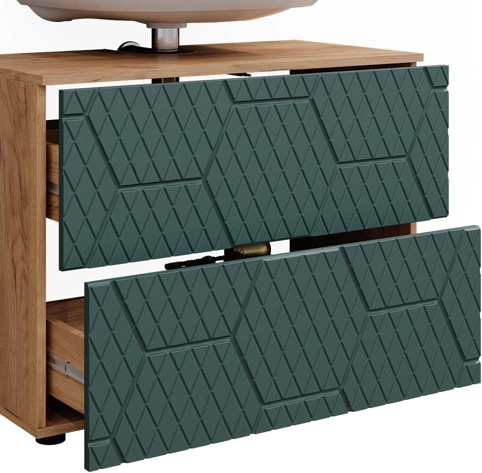 Set mobili bagno Irma, Quercia verde/oro, 2 parti