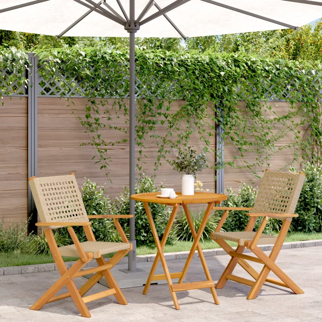 Set da Bistrot 3 pz | Set Salotto da Giardino Beige in Polyrattan e Legno Massello