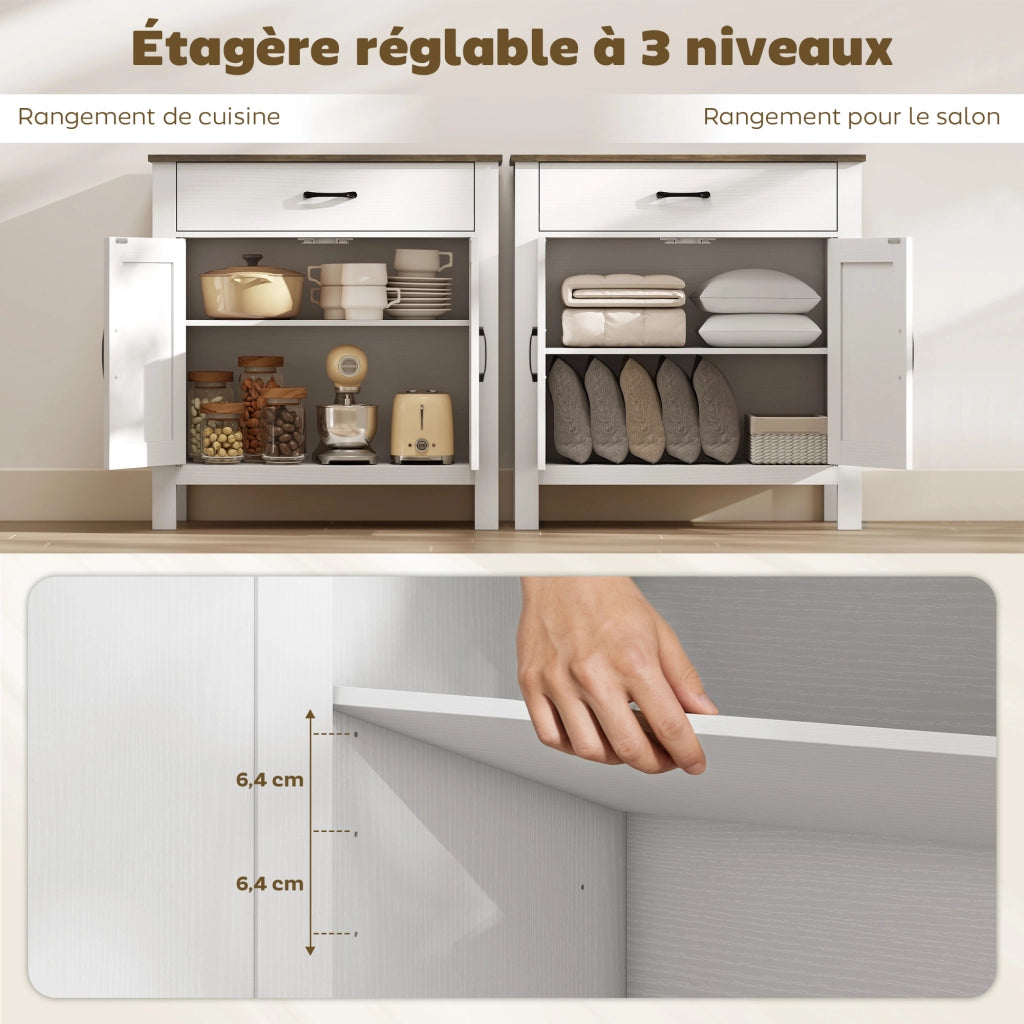 Credenza ¨C zephmum ¨C 77x39.3x81.5cm, bianco e marrone, 2 ante, cassetto, ripiano regolabile