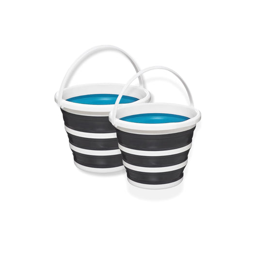 MOHOME Secchio Lavapavimenti Pieghevole 10 Litri Set da 2 Plastica Maniglia Portatile Grigio Bianco Richiudibile Salvaspazio Interno Esterno Lavaggio Auto Campeggio