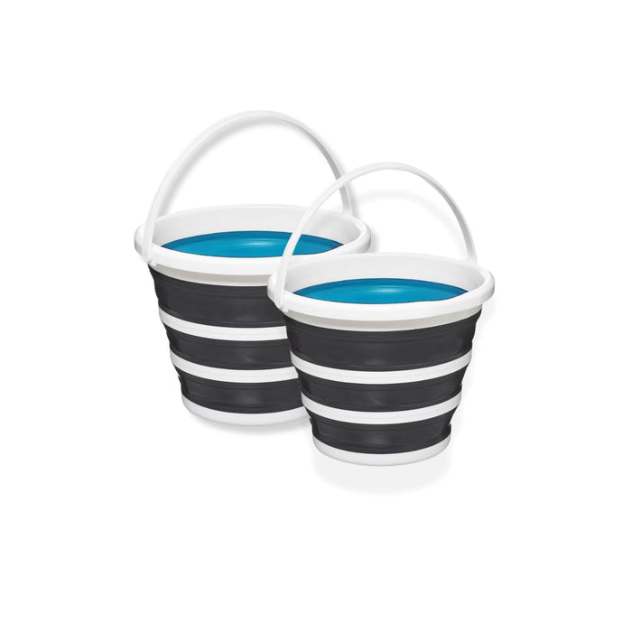 MOHOME Secchio Lavapavimenti Pieghevole 10 Litri Set da 2 Plastica Maniglia Portatile Grigio Bianco Richiudibile Salvaspazio Interno Esterno Lavaggio Auto Campeggio
