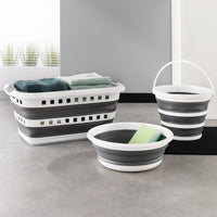 MOHOME Secchio Lavapavimenti Pieghevole 10 Litri Set da 2 Plastica Maniglia Portatile Grigio Bianco Richiudibile Salvaspazio Interno Esterno Lavaggio Auto Campeggio