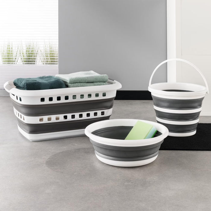 MOHOME Secchio Lavapavimenti Pieghevole 10 Litri Set da 2 Plastica Maniglia Portatile Grigio Bianco Richiudibile Salvaspazio Interno Esterno Lavaggio Auto Campeggio