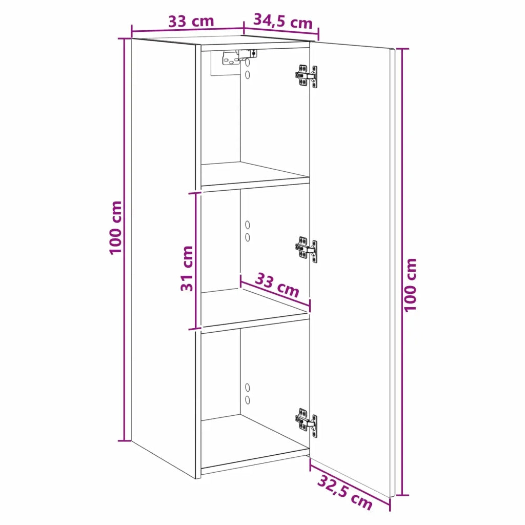 Mobiletto da Bagno a Muro Grigio Cemento 33 x 34,5 x 100 cm 890525