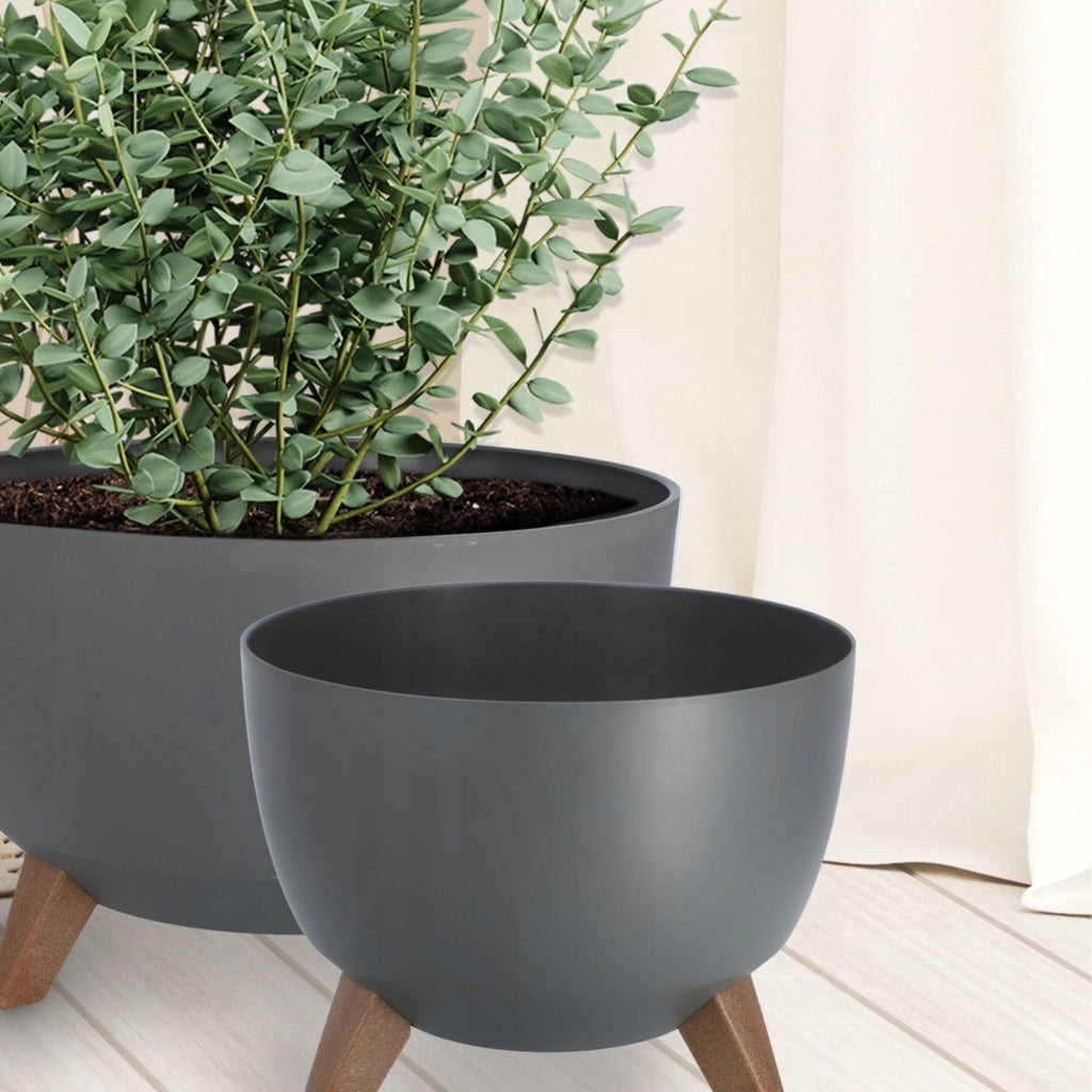 Vaso da fiori KADAX, fioriera, coperchio, gambe, inserto, supporto per fiori, 29+40 cm, antracite, 2 pezzi.
