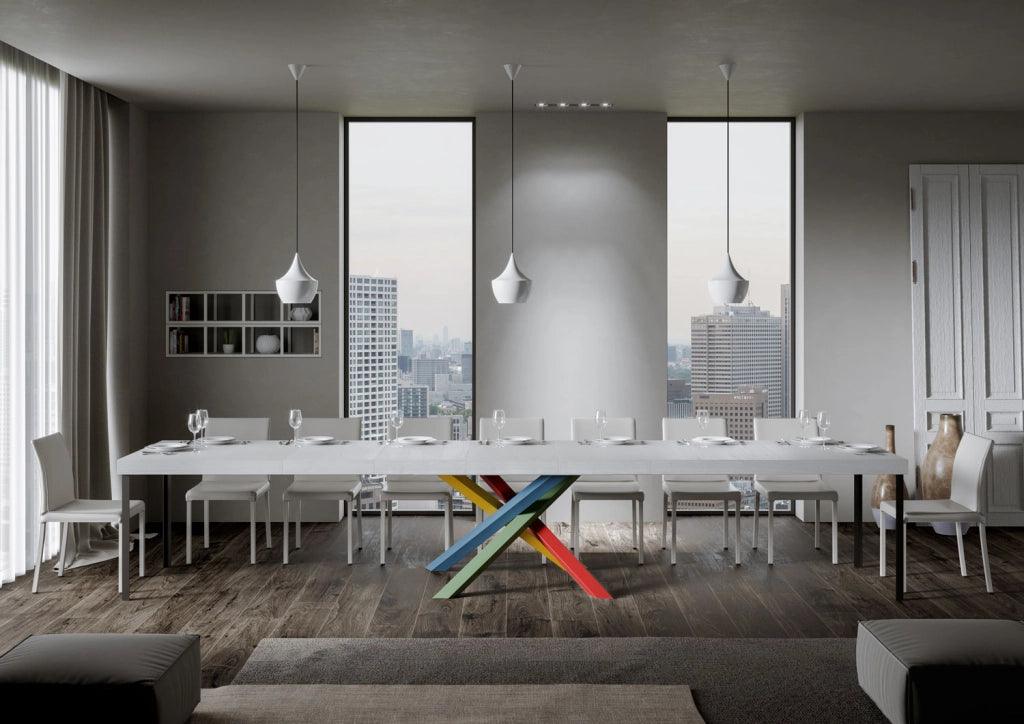 Tavolo Allungabile 120/380x90 cm Volantis Premium Bianco Frassino Gambe Multicolore 4/B