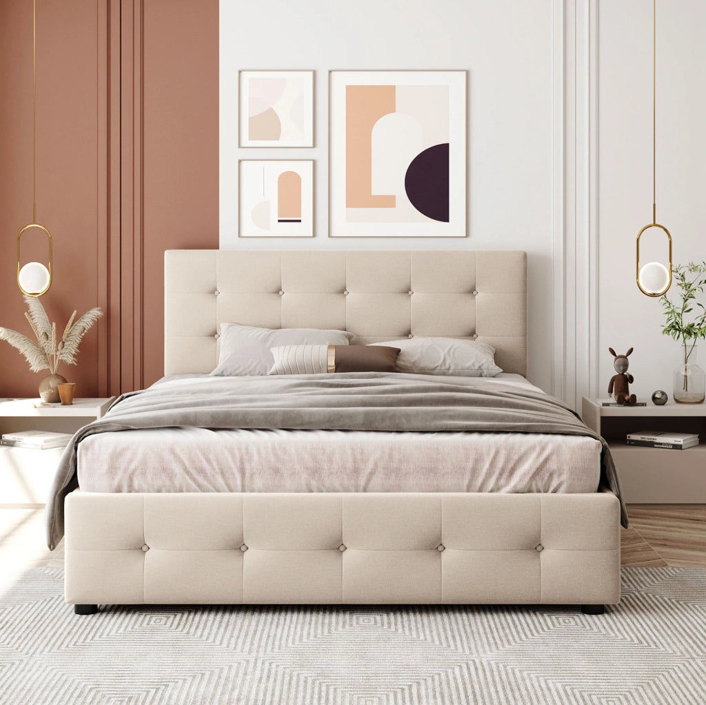 Letto imbottito con 4 cassetti e struttura robusta