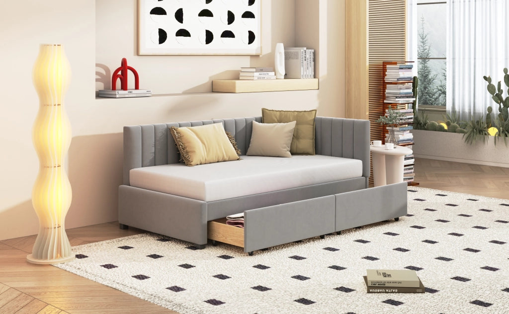 Letto imbottito divano letto in velluto grigio 90x200 cm