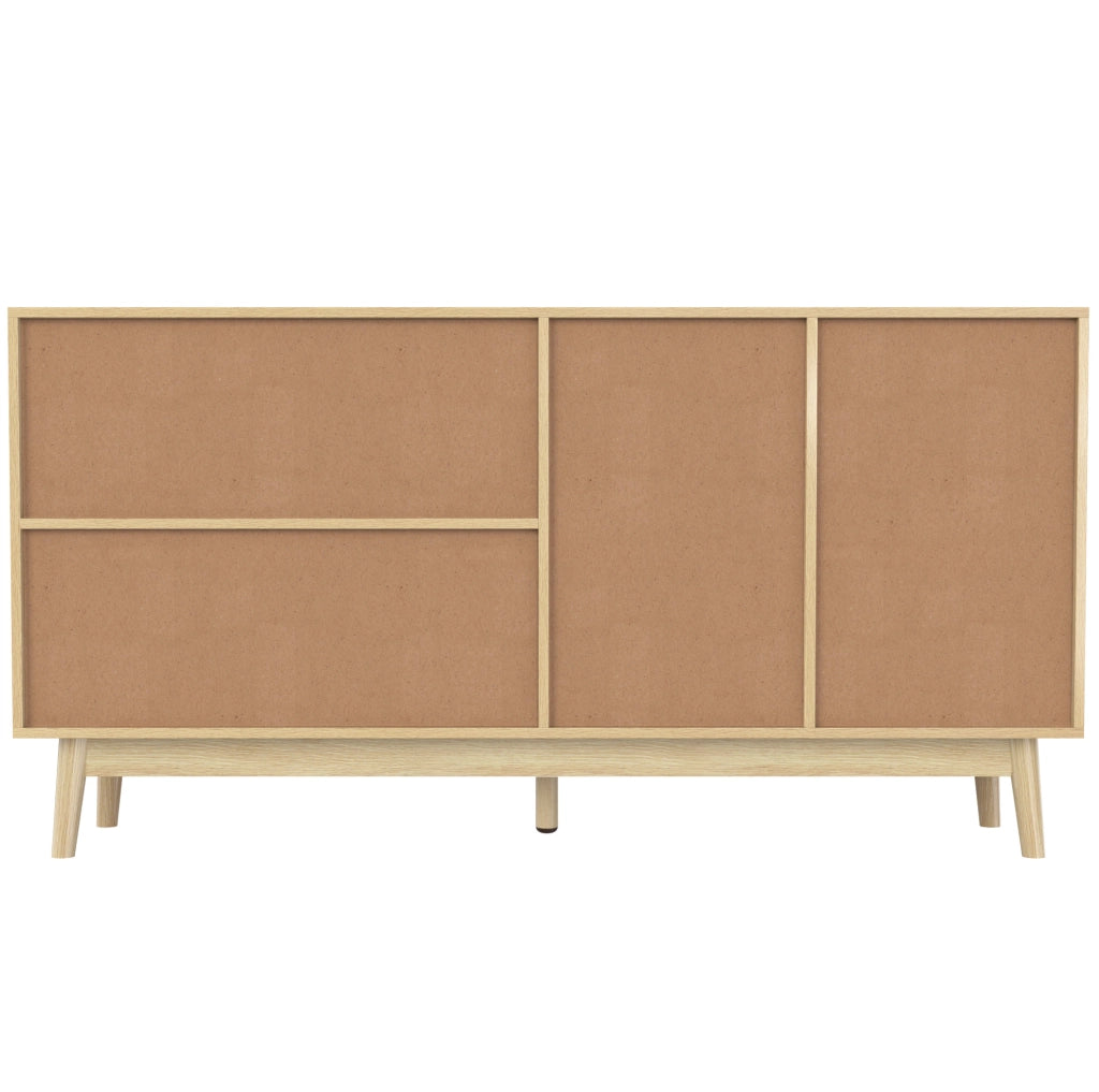Madia 155x38x80 cm con 2 cassetti e ante scorrevoli in rattan; MDF e pannello truciolare