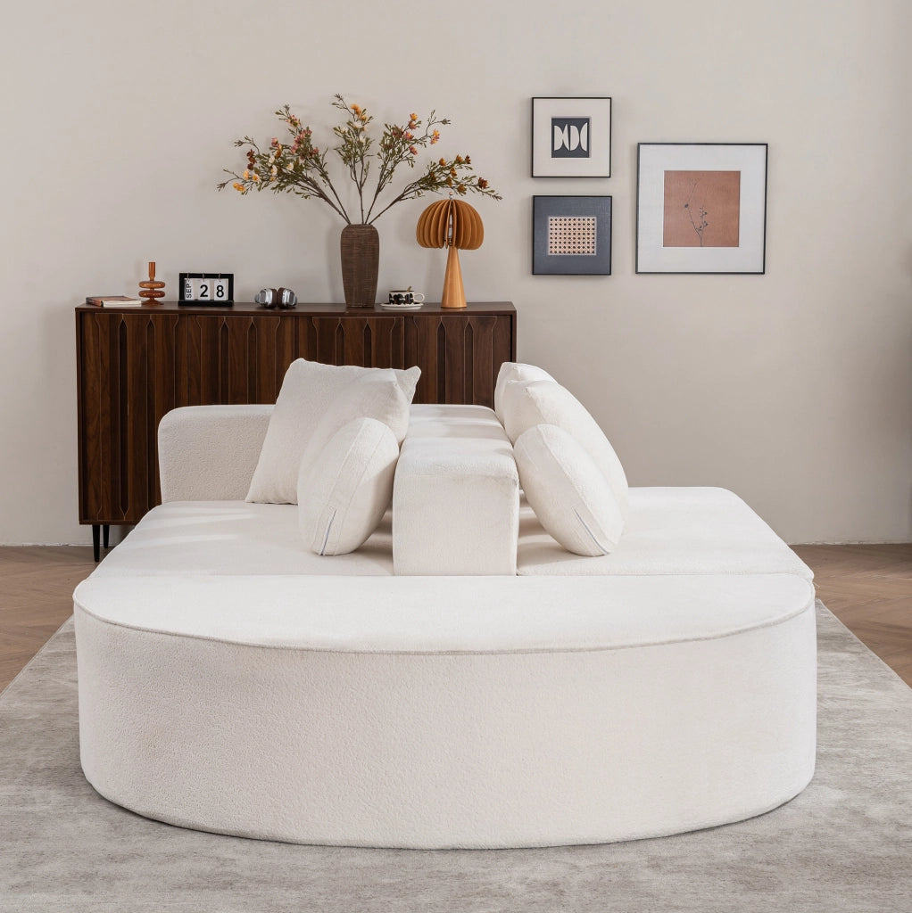 Divano letto modulare 263x171x66 cm senza montaggio in chenille bianco