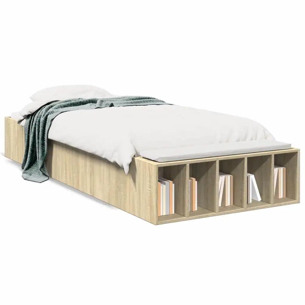 Letto singolo | Letto per adulti | Giroletto Rovere Sonoma 90x200 cm in Legno Multistrato