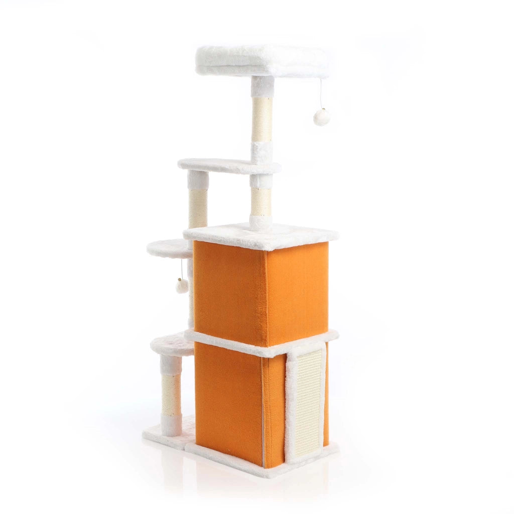 Fudajo Albero tiragraffi per gatti 125cm bianco/marrone con sisal e cuccette