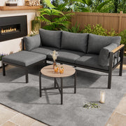 Set mobili giardino: Divanooo angolare + Divanooo + tavolino + poggiapiedi; acciaio zincato; vetro; grigio