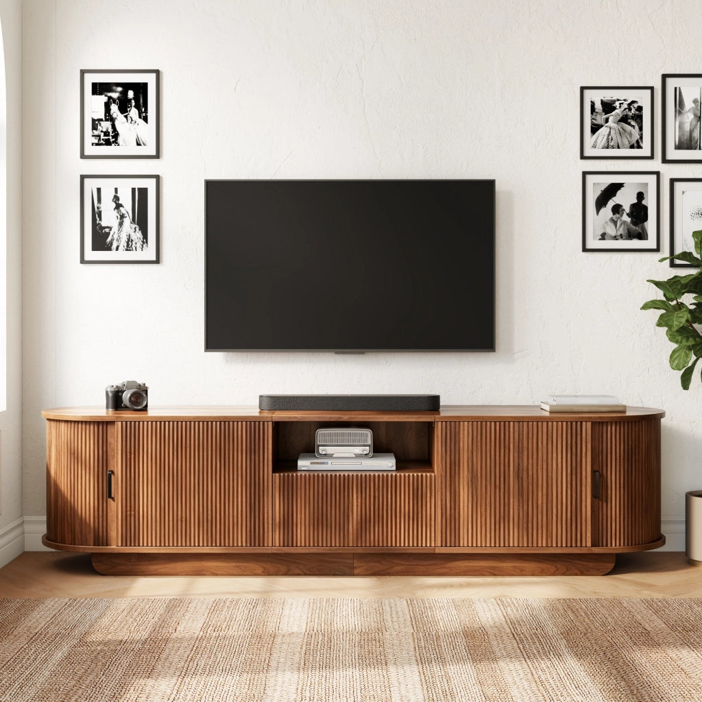 Mobile TV con 2 ante; cassetto e vano aperto - per soggiorno - 180×40×50 cm - noce